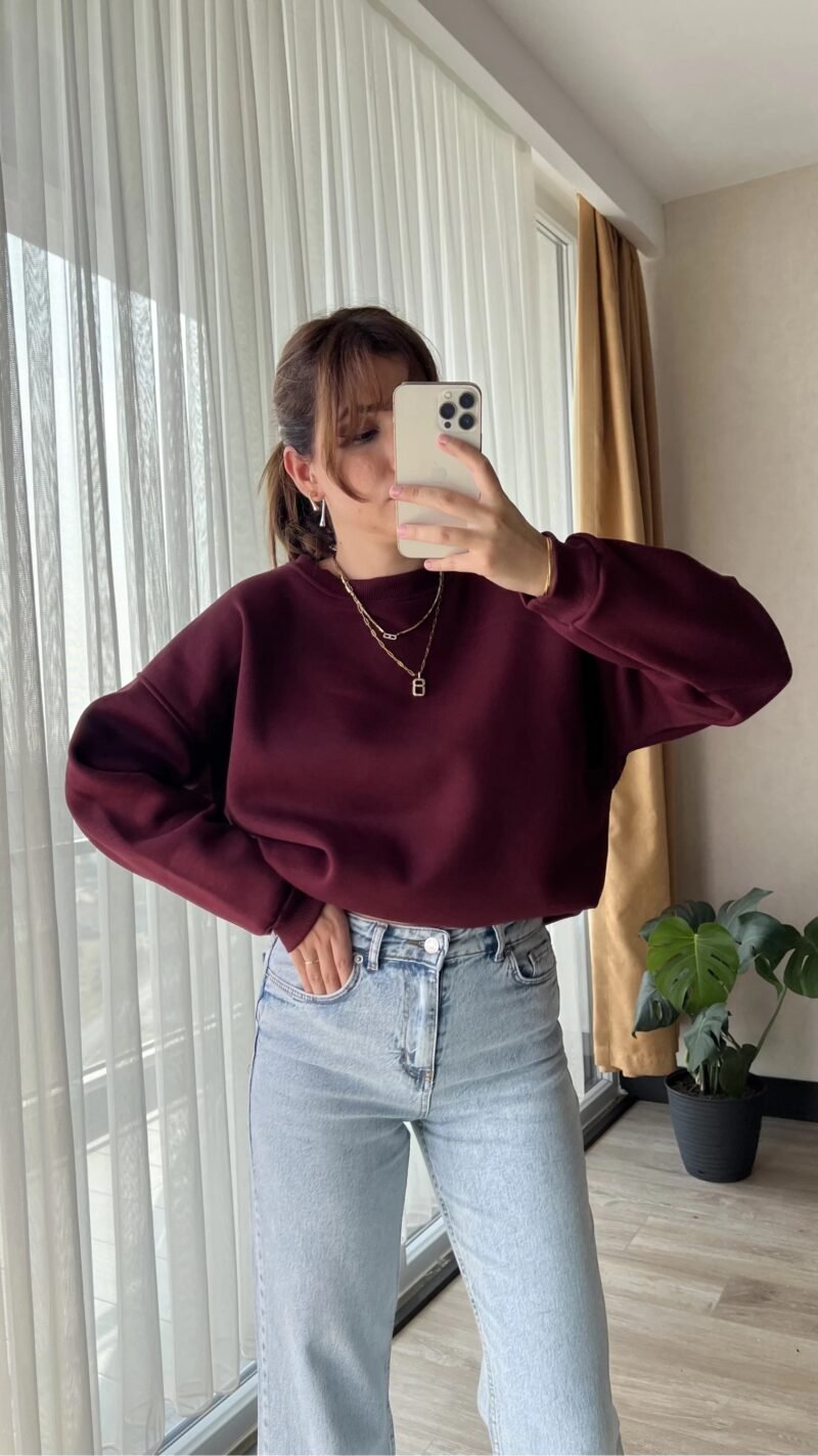 Bordeaux Oversized Sweatshirt ( مقطن من الداخل )