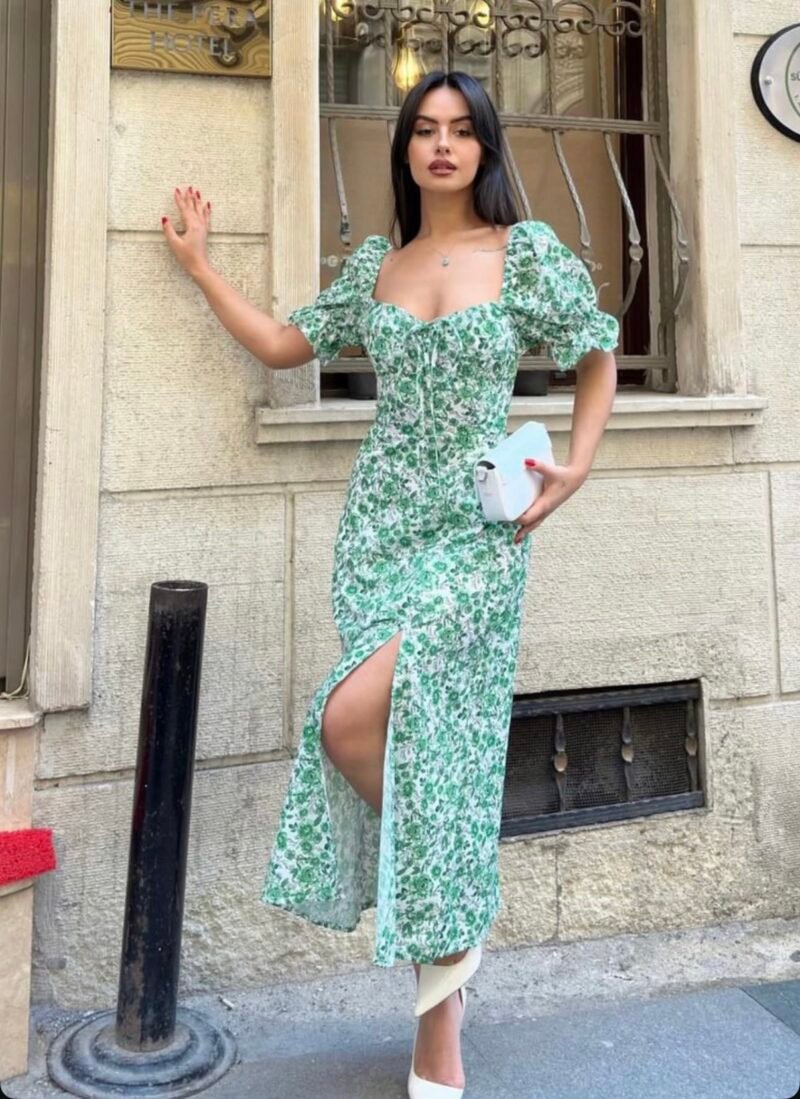 Robe a fleur vert (AVEC DOUBLURE)